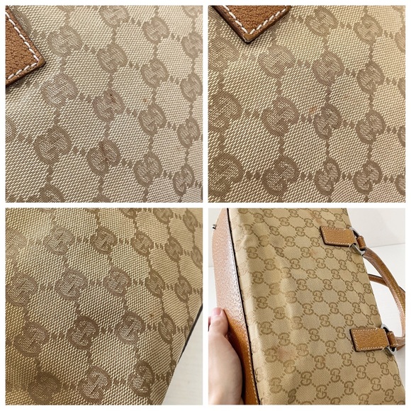 ❤️SOLD❤️Gucci beige monogram canvas orange leather trim satchel bag - Picture 6 of 12